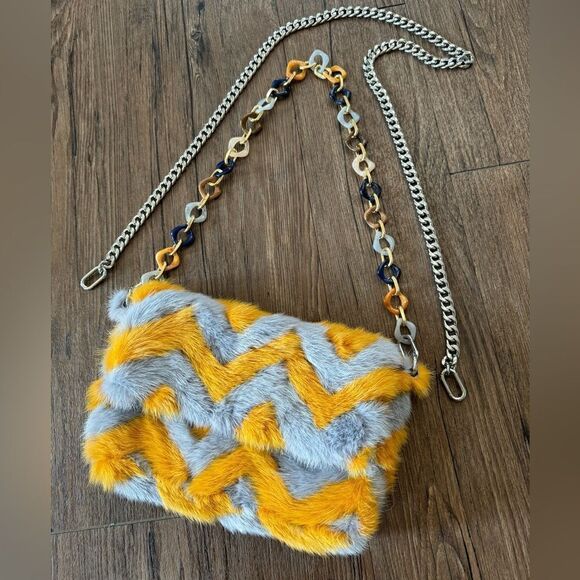 Real Mink Fur Colorblock Herringbone Pattern Handmade Slouchy Bag/Crossbody - Picture 4 of 16